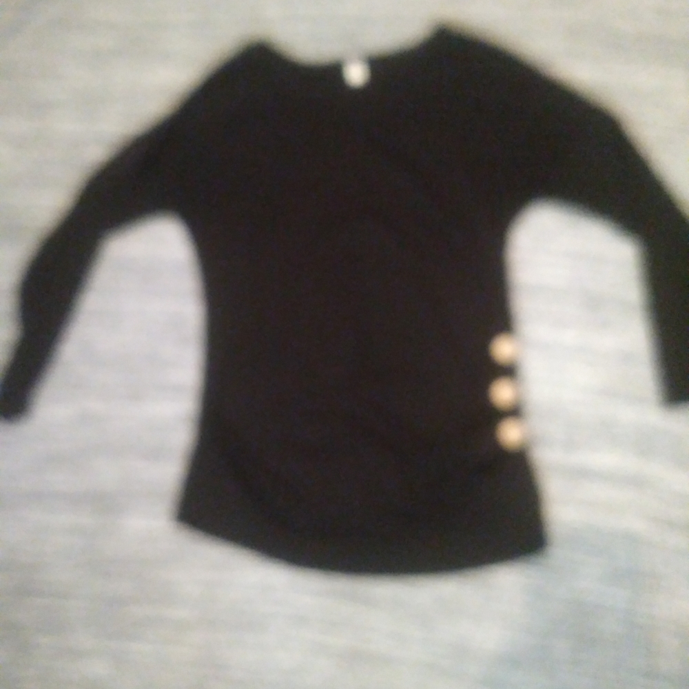 Women's Black Long Sleeve Top with Button Accents